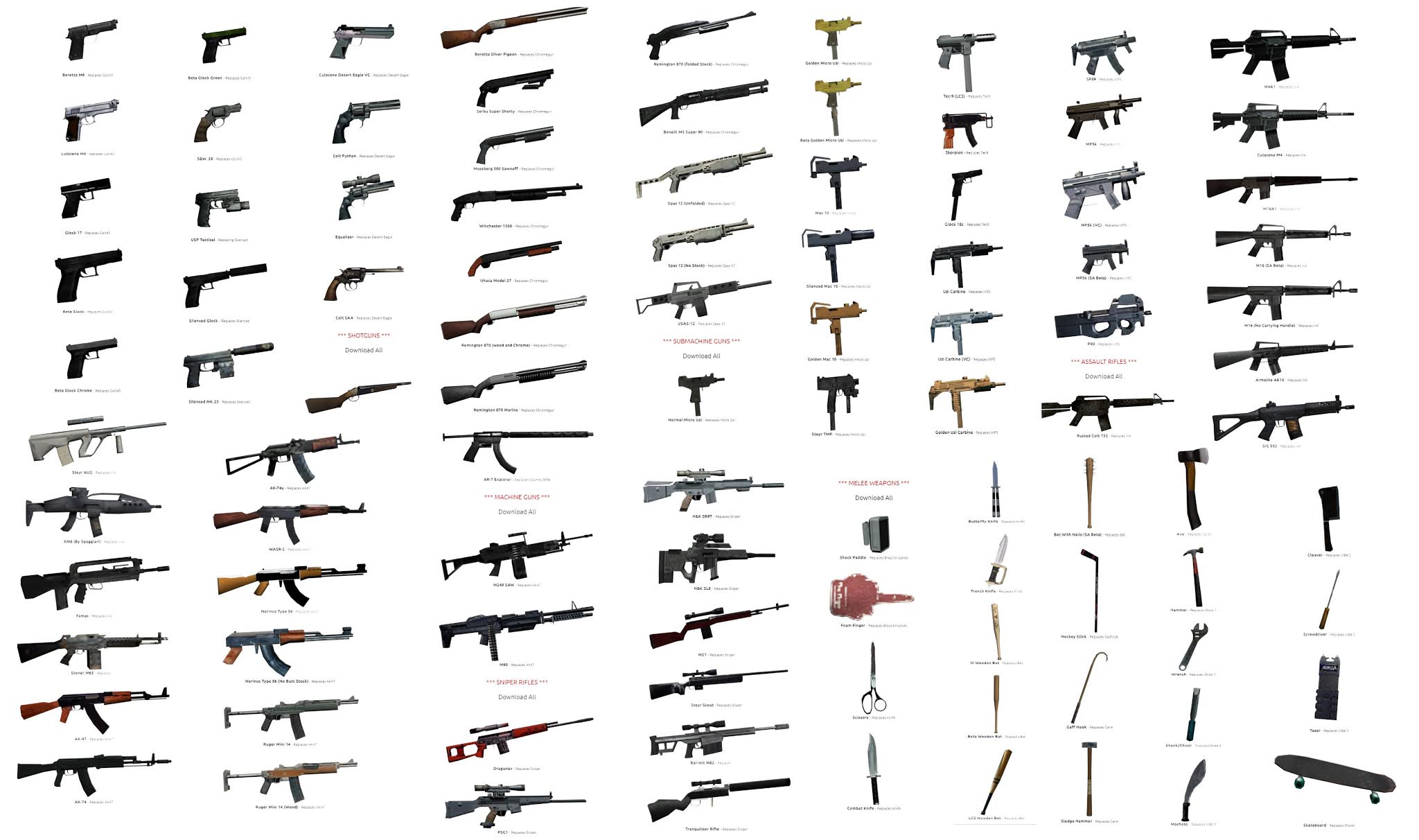 Added 70 Weapons Pack (70 novas armas adicionadas) - MixMods